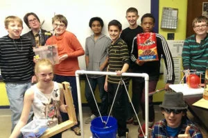 Students collaborating on a science project