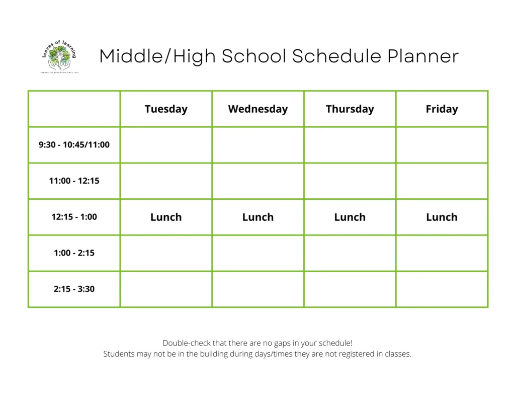 Middle and high school schedule planner preview