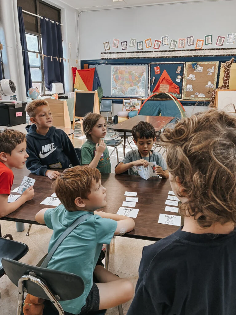 Students sharing materials during class